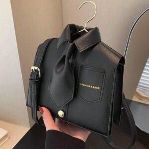 Quirky Shaped Collar Women Crossbody Bag, Fashion Black Flap Shoulder Bag, Phone Pouch, Interesting Gift